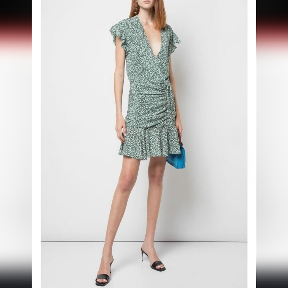 $550 Veronica Beard Marla Forest Green Ruched Silk Dress Size 4
